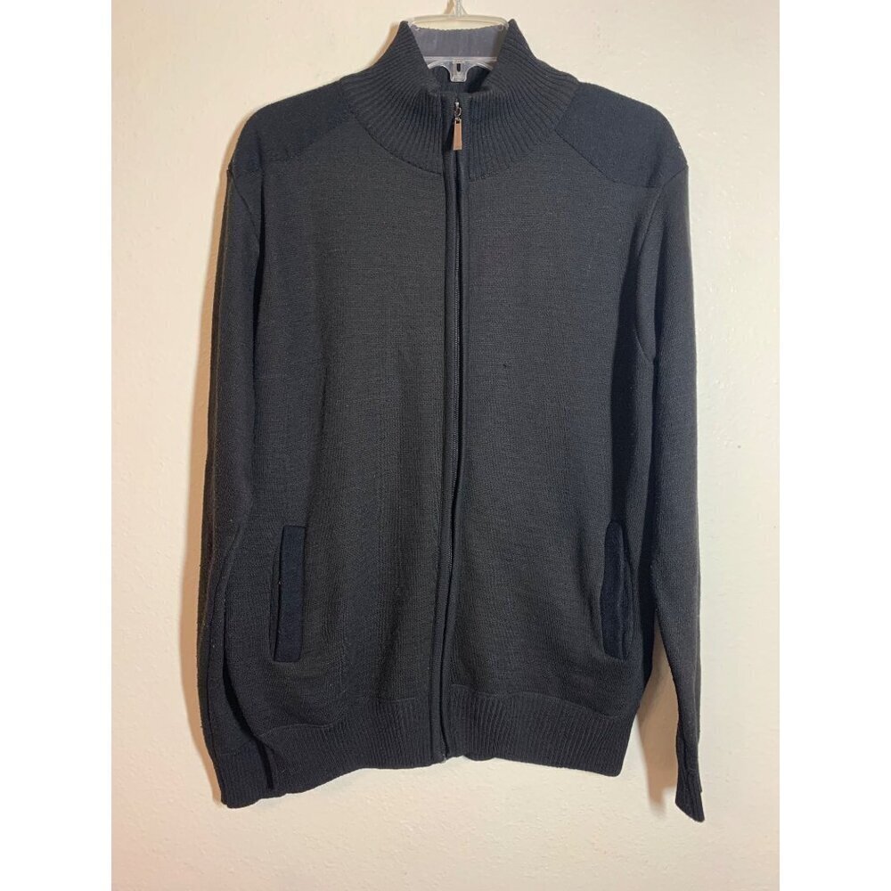 The North Pole Knit Sweater Full Zip Jacket Cardigan Black Preppy Grandpa Large